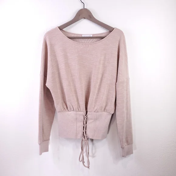 Socialite Sweaters Socialite Blush Pink Lace Up Boat Neck